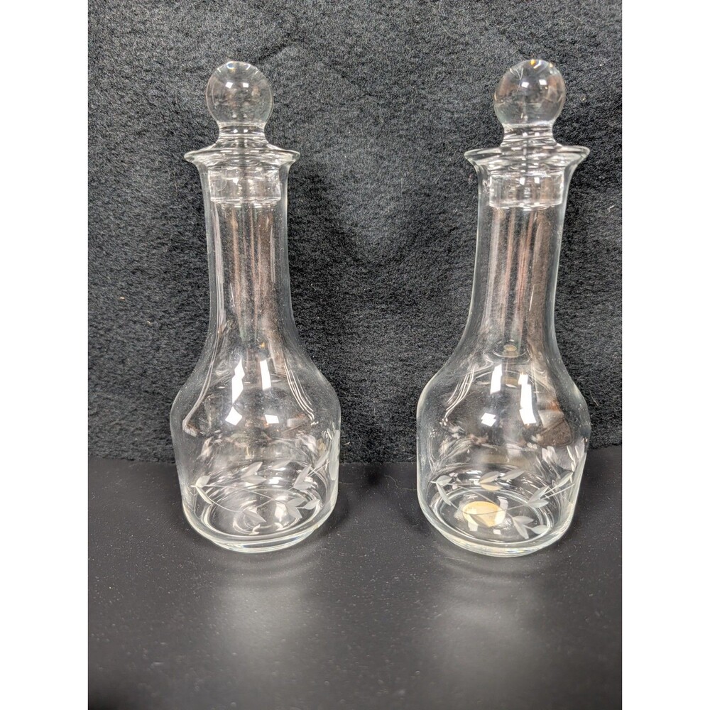 Princess House Heritage Collection Etched Crystal Cruet/Decanter Set of 2
